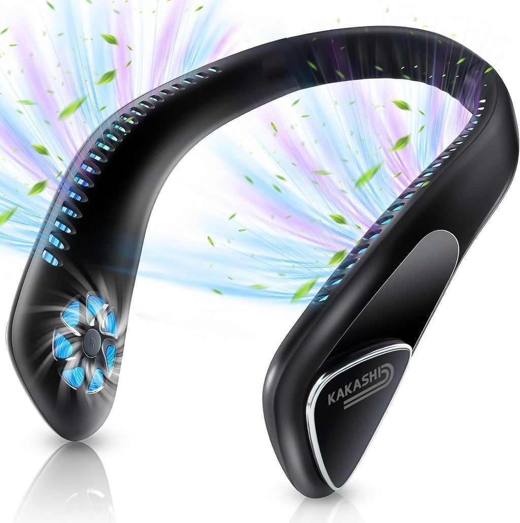 6000mAh Portable Neck Fan – Bladeless 3-Speed Quiet Wearable Cooling Fan Black