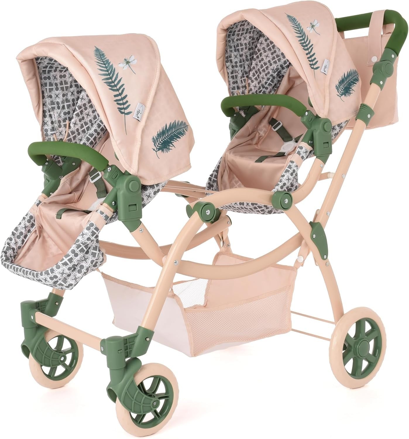 Eco Twin Dolls Pram Adjustable Handle 69–84cm, Recycled Fabric Toy 3+