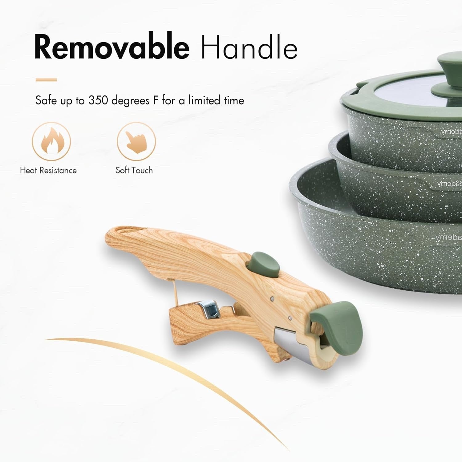10pcs Green Granite Non Stick Induction Cookware Set with Detachable Handle