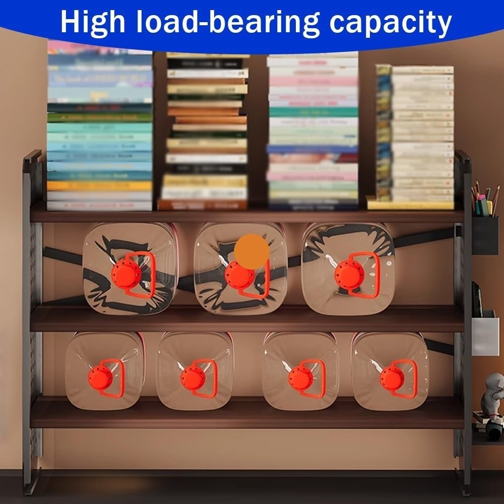 3 Tier Desktop Organizer Hutch Adjustable Bookshelf Storage Rack with Grid Panel