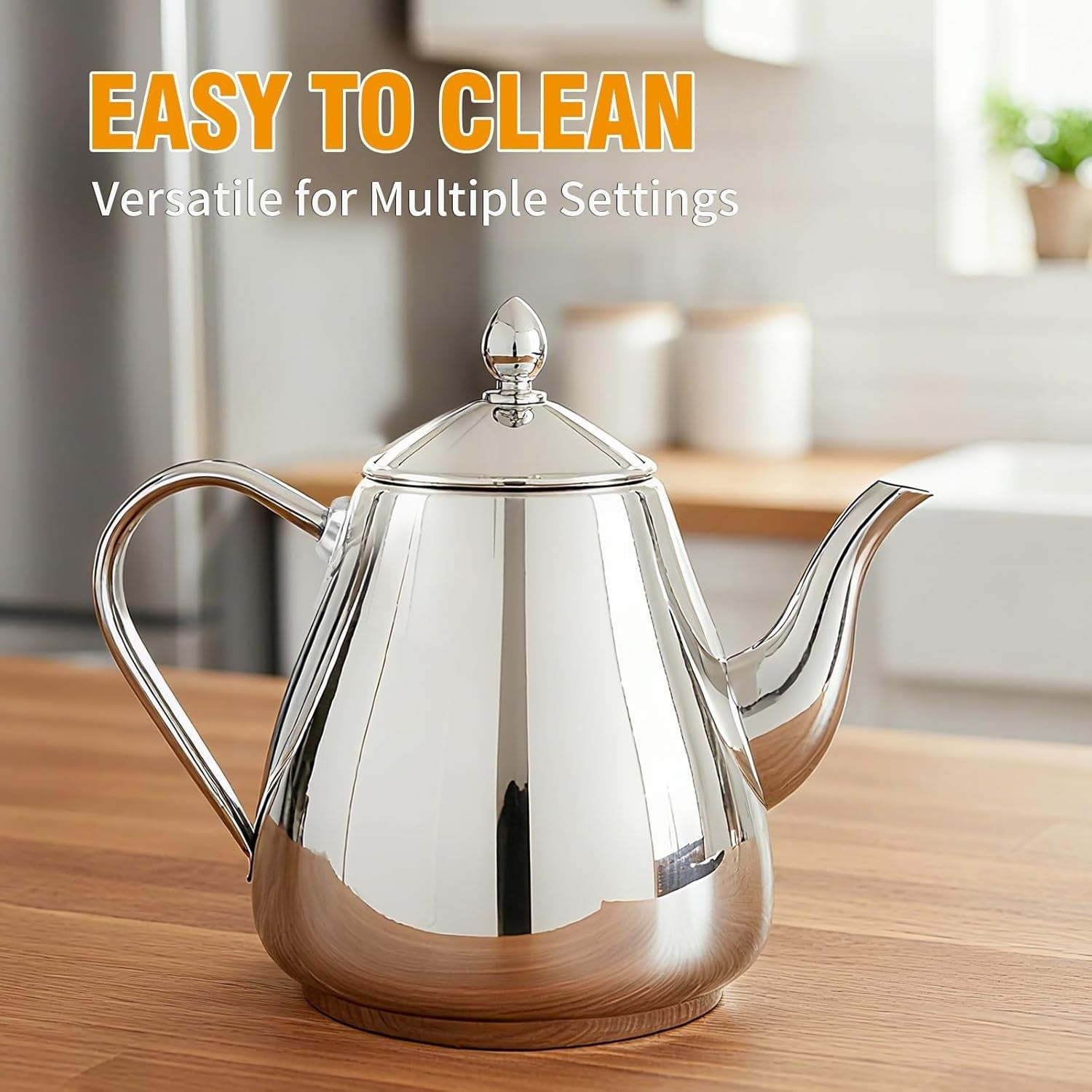 1.2L Stainless Steel Teapot Coffee Pot Silver Easy Pour 4-5 Cups