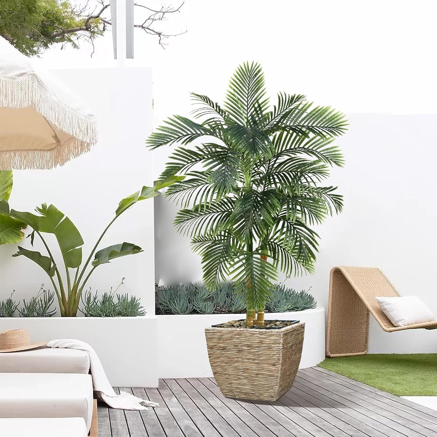 180cm Artificial Golden Cane Palm Tree with Black Planter Home Garden Décoration