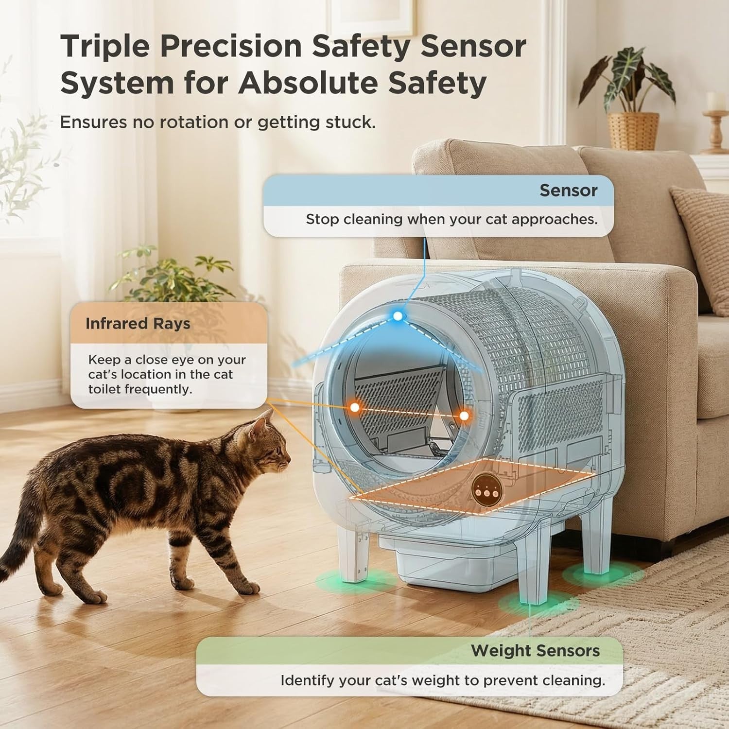 XXL Self Cleaning Cat Litter Box App Control 90L Odor Control Auto