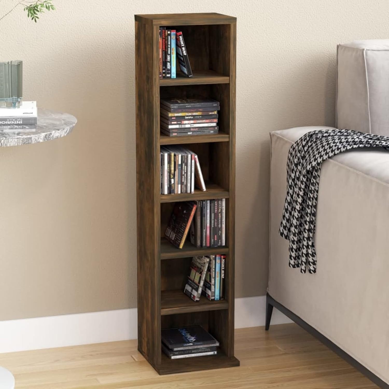 Smoked Oak CD Storage Cabinet Media Shelf DVD Organizer Bookcase Unit