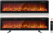 50" Electric Wall Fireplace Recessed Heater LED Log Flame Remote WiFi