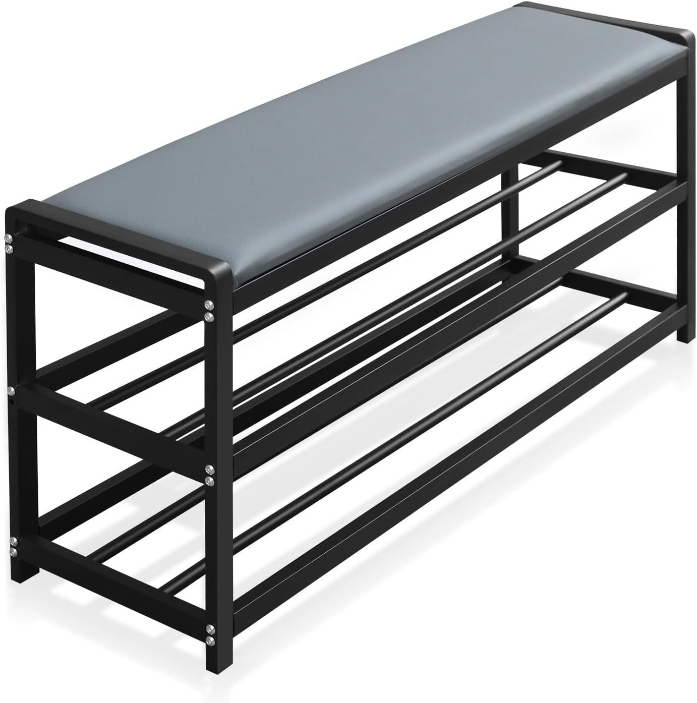 3-Tier Shoe Rack with Padded Seat Modern Entryway Bench Storage Shelf