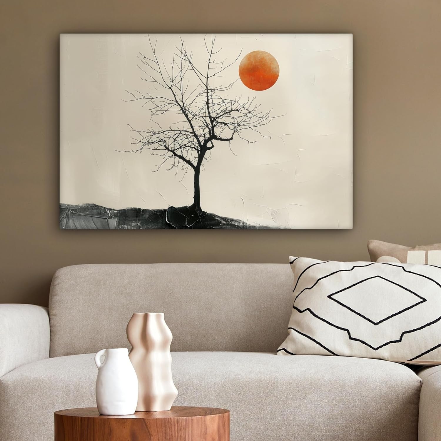 Tree Moon Canvas Wall Art 60x40cm Framed Modern Nature