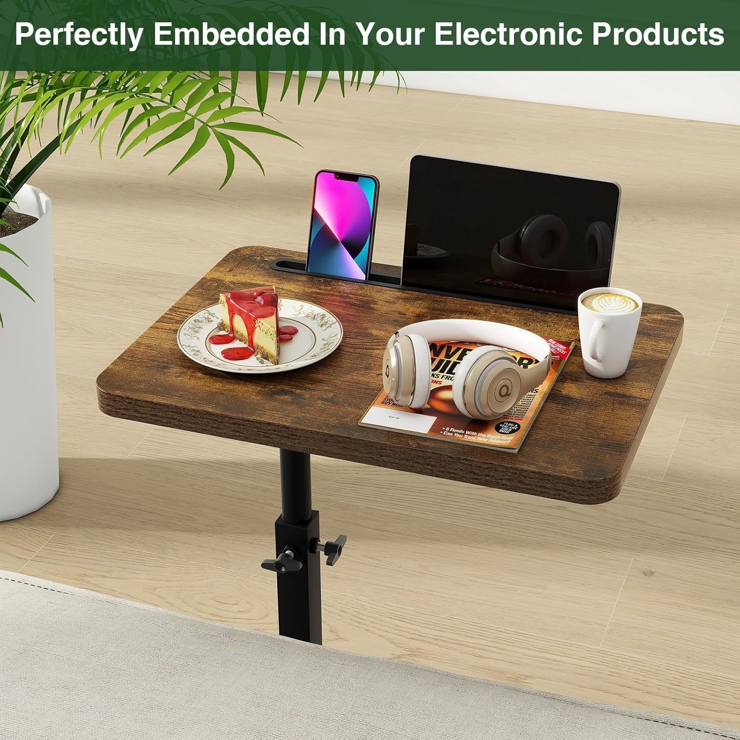 Adjustable C-Shaped Side Table with 360° Swivel, Space-Saving 29x39cm