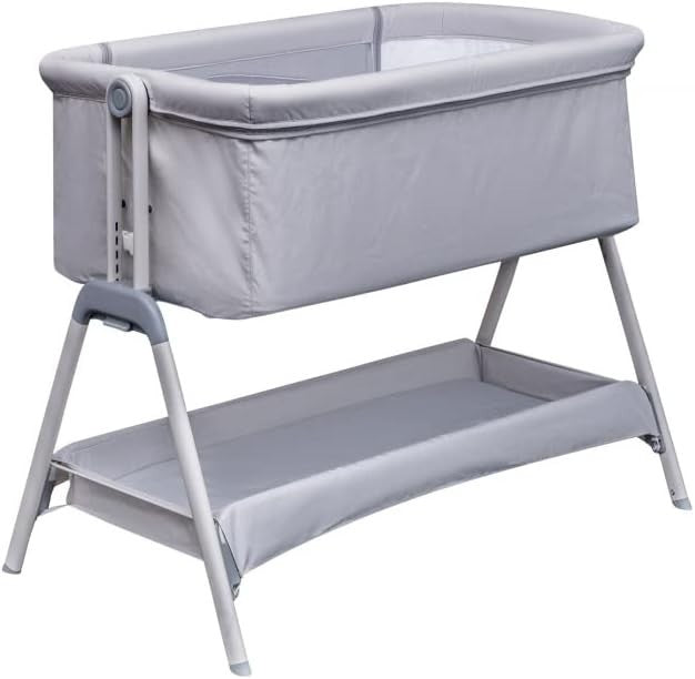 Adjustable Bedside Crib with Mesh Panel & Storage Shelf Baby Co Sleeper Grey
