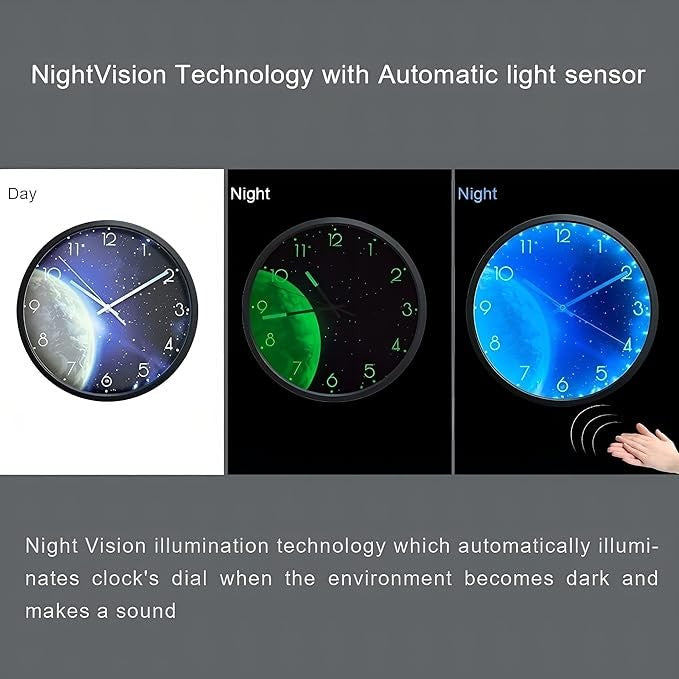Blue Moon Luminous Wall Clock 30cm Silent Glow in Dark Night Sky Bedroom Decor