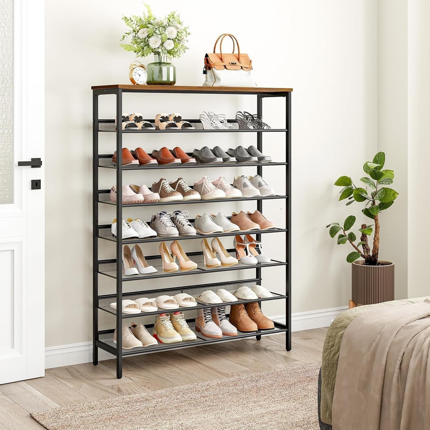 Large 8-Tier Shoe Rack 100cm Wide | Stores 35 Pairs | Adjustable Metal Shelves