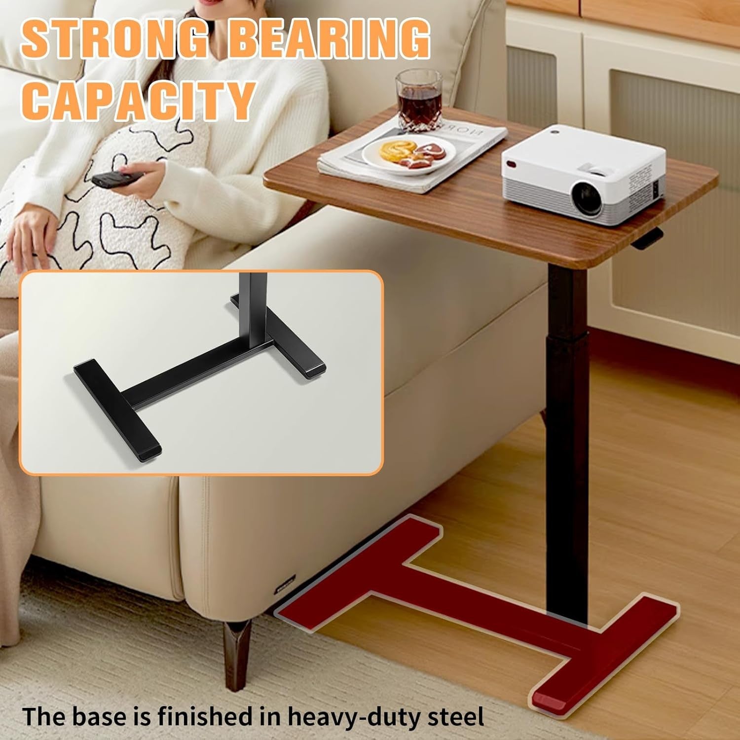 Adjustable C Shaped Sofa Laptop Desk With Wheels Pneumatic Height Lift