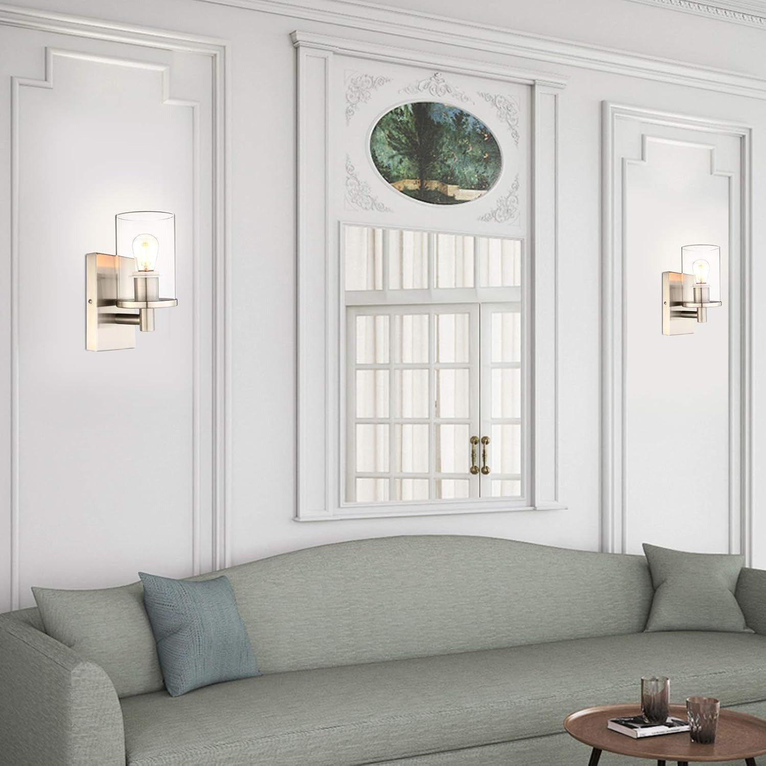 Modern Glass Wall Sconces Set of 2, Dimmable Vintage Style Indoor Lights