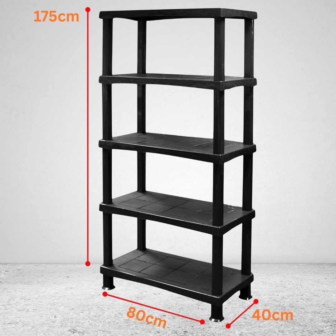 5-Tier Plastic Garage Shelf Heavy Duty Freestanding 175x80x40cm Black