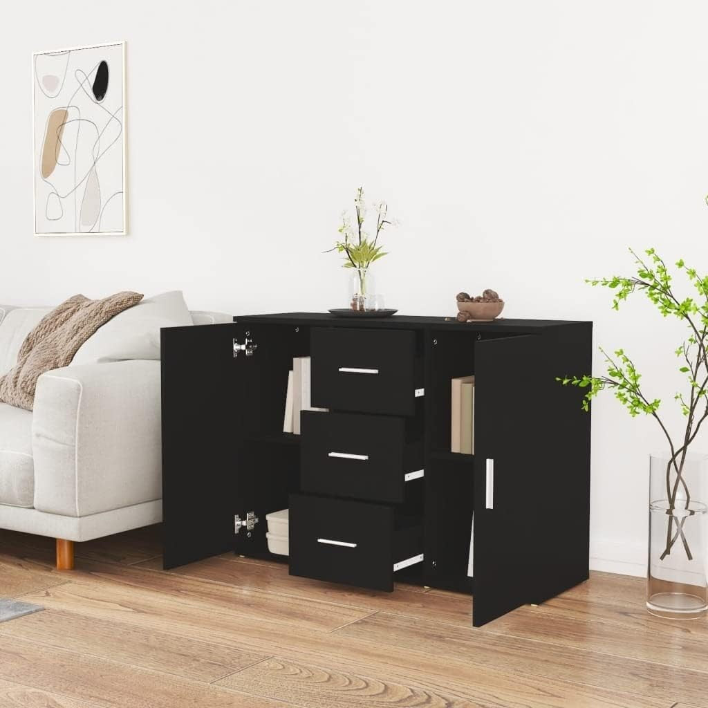 Modern Black Sideboard Storage Cabinet with 2 Doors & 3 Drawers for Lounge