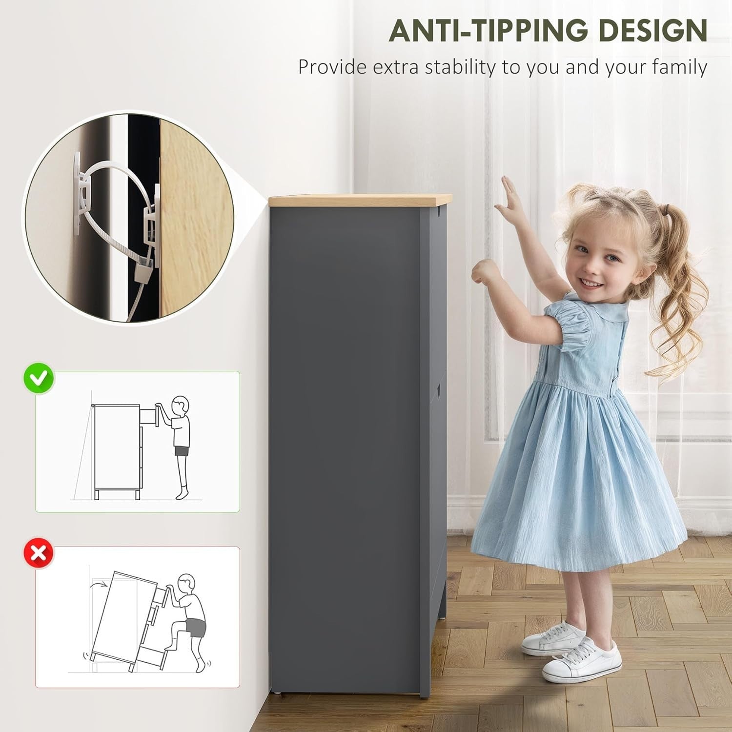 Space Saving Narrow Shoe Cabinet 2 Flip Drawers Adjustable Shelves Charcoal