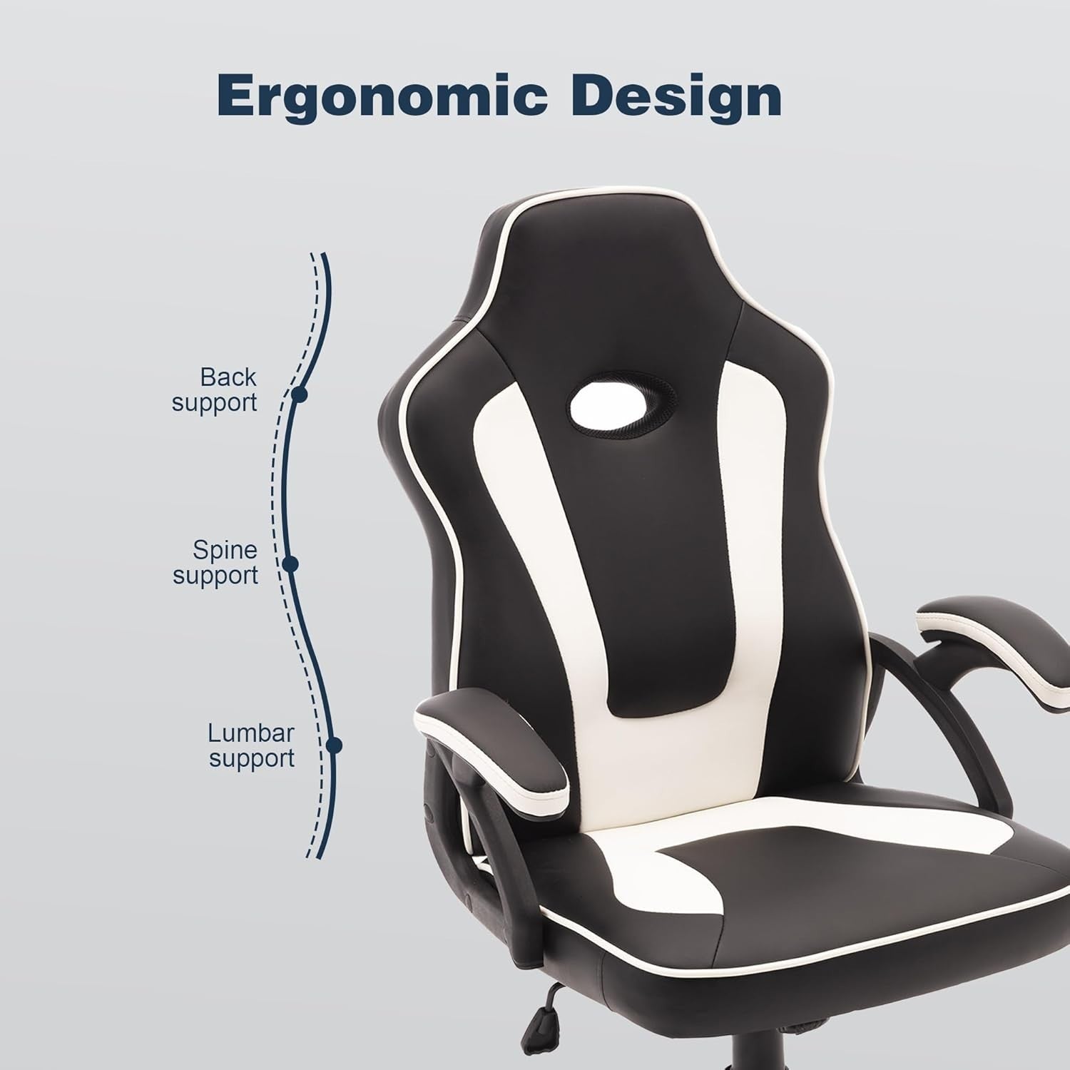 Office Chair Recliner Faux Leather Desk Seat Ergonomic Lumbar Support White