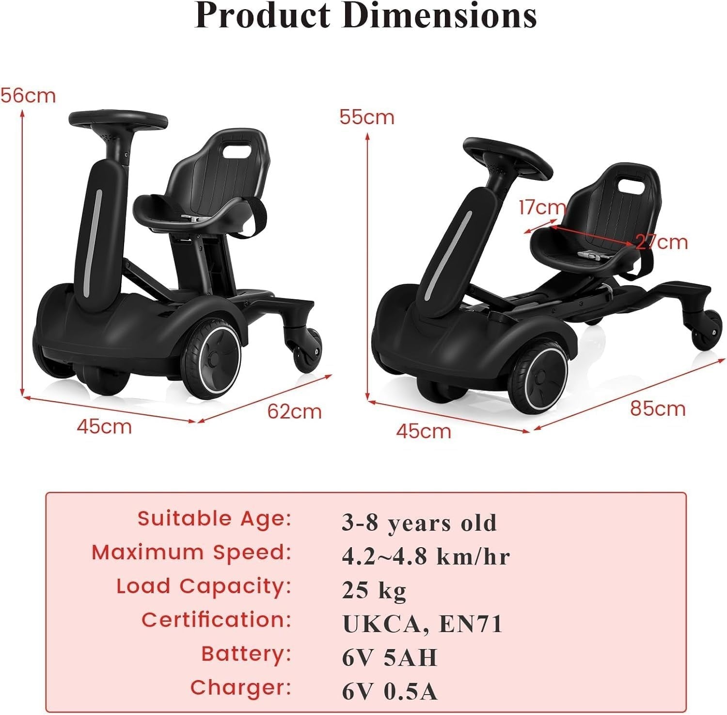 Kids Electric Drift Go Kart 6V Ride On Car 360 Spin Racing Kart 3-8Y