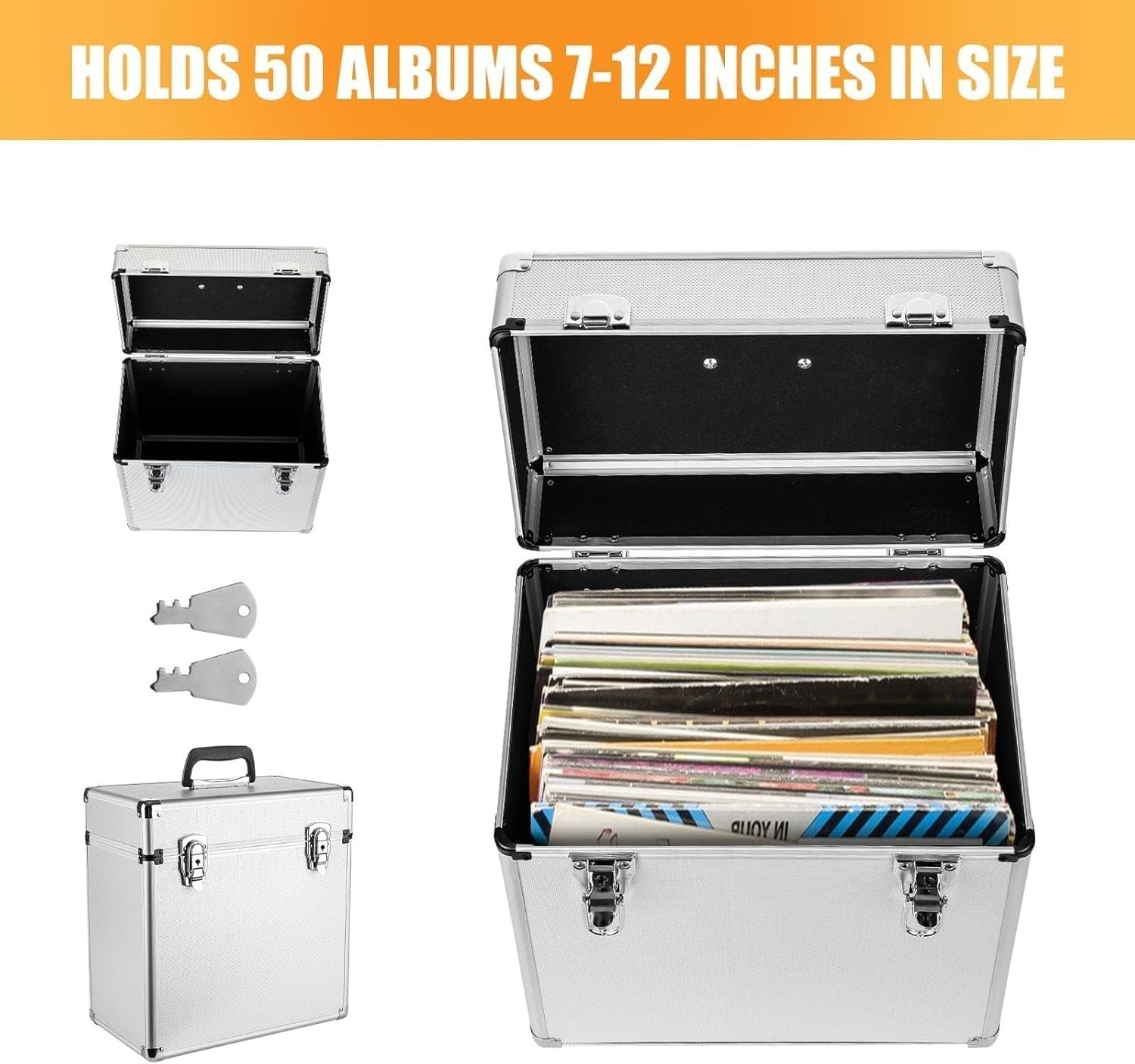 12" Vinyl Record Storage Case Lockable Aluminium DJ Flight Box 100 LPs