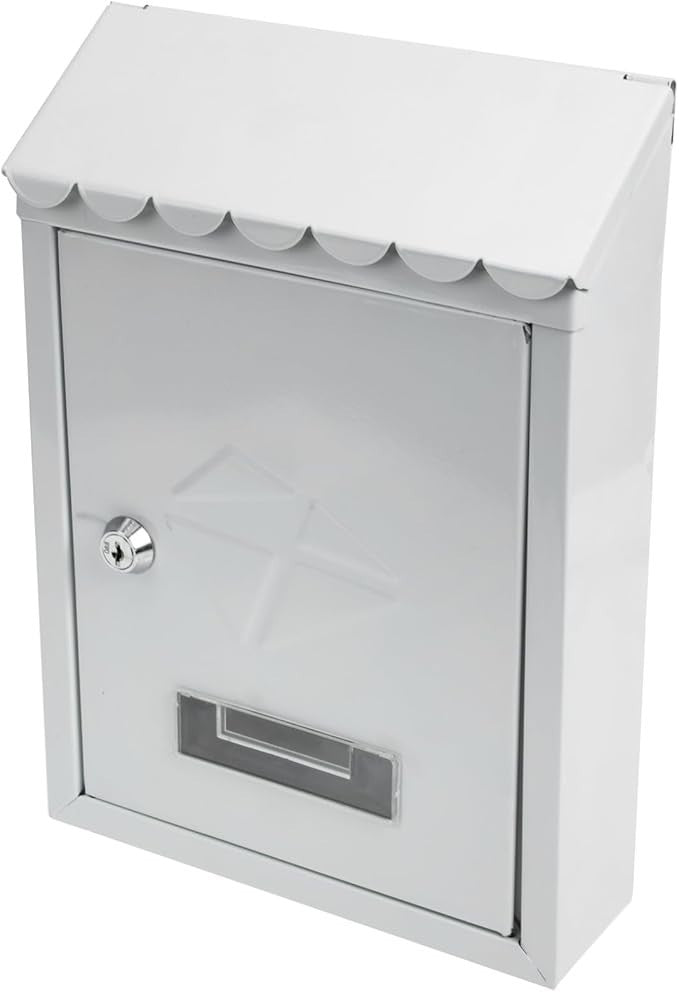 Locking Wall Mounted Mailbox White Iron Rainproof Outdoor Post Box