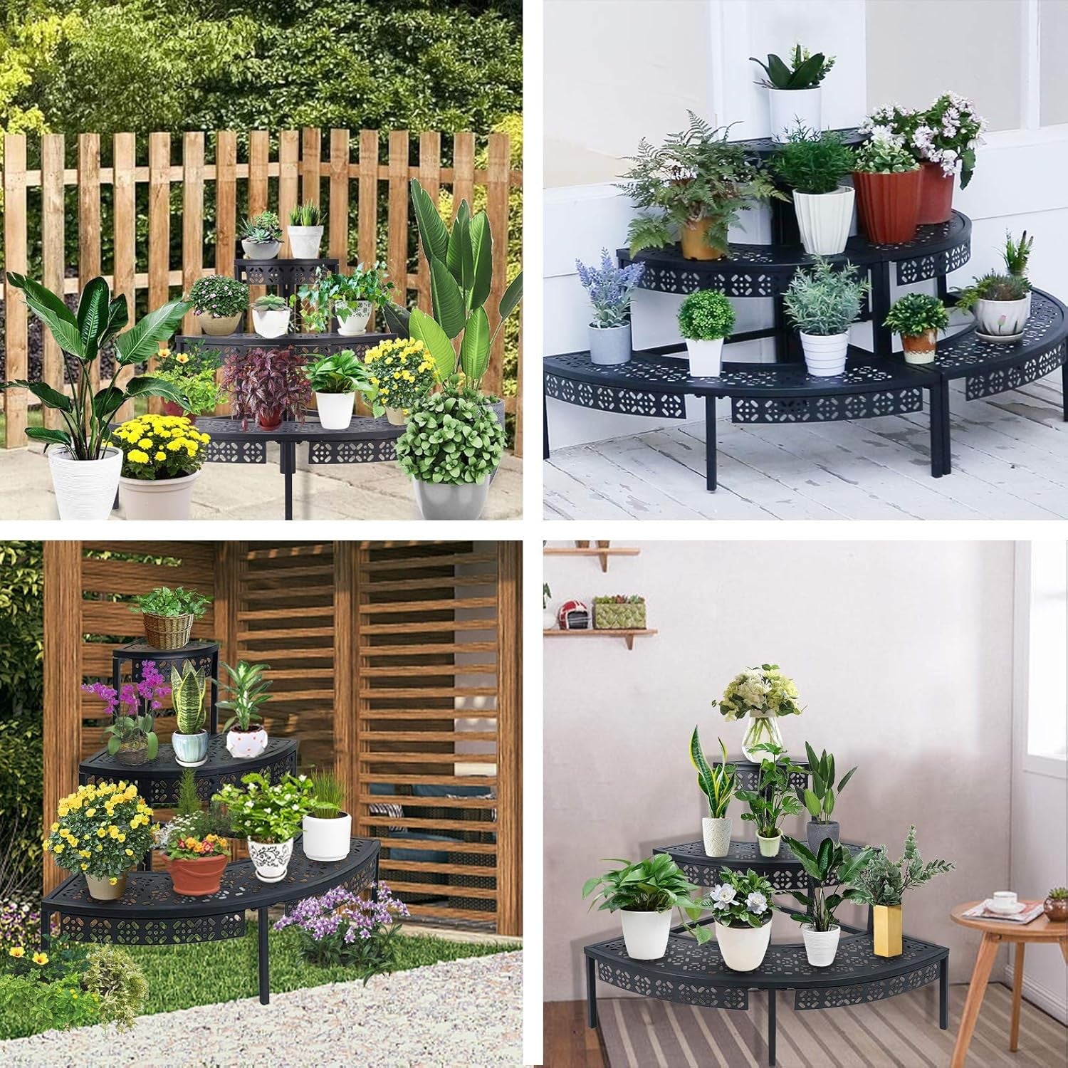 3 Tier Black Metal Plant Stand Indoor Outdoor Corner Flower Pot Display Rack
