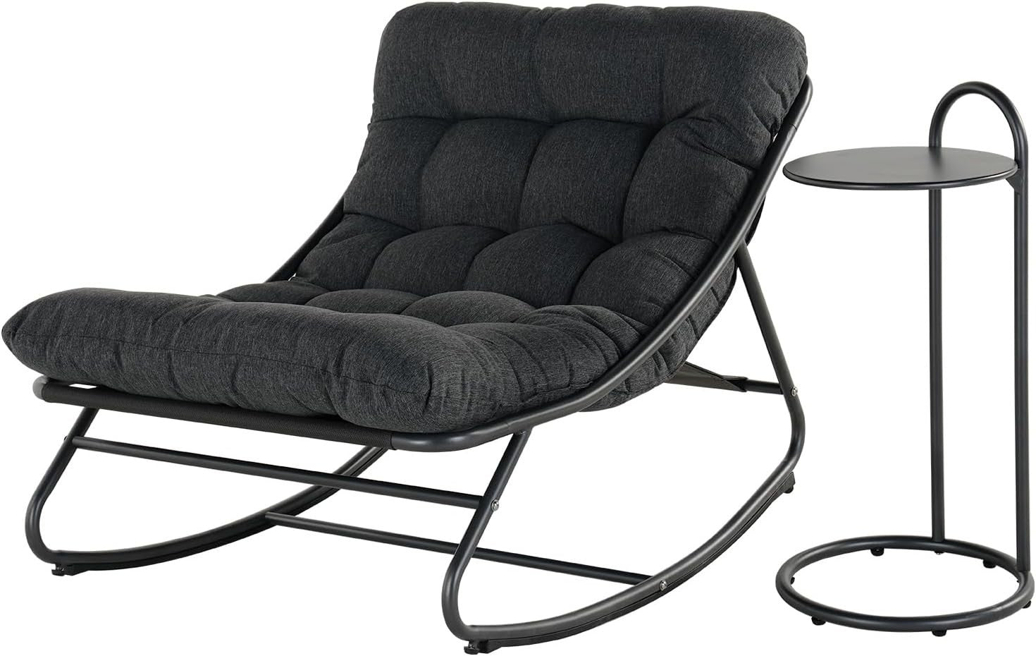 Modern Patio Rocking Chair with Side Table & Water-Resistant Cushion