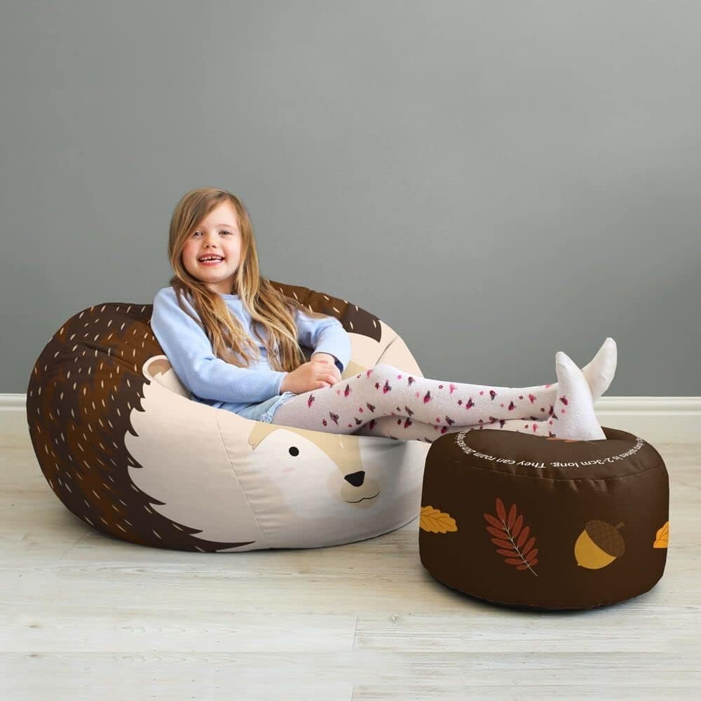 Toddler Kids Animal Printed Bean Bag Chair with Footstool | Soft, Durable Seat