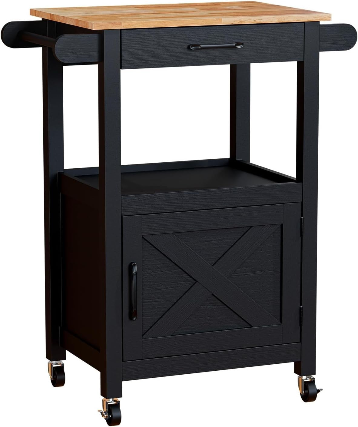 Kitchen Island on Wheels Barn Door Trolley Black