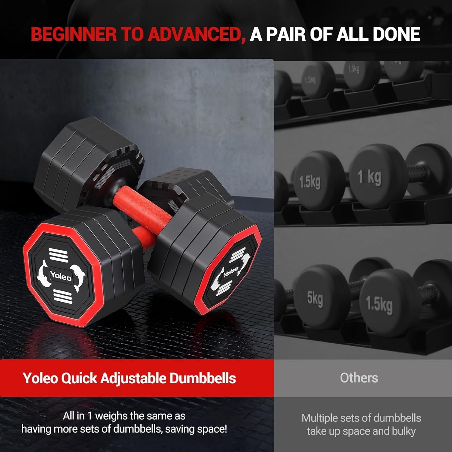 20kg Adjustable Dumbbells Pair 4-in-1 Quick Dial Home Gym Weights Set