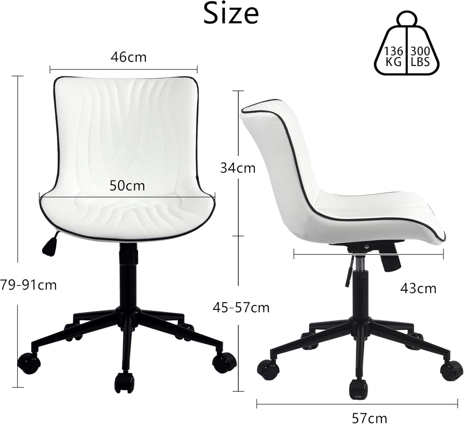 Ergonomic Office Chair White Faux Leather Desk Chair Adjustable Swivel Wheels