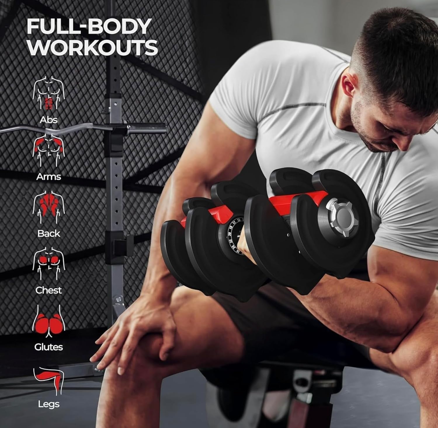 40KG Adjustable Dumbbells Pair 16-Level Quick Select Space Saving Home Gym