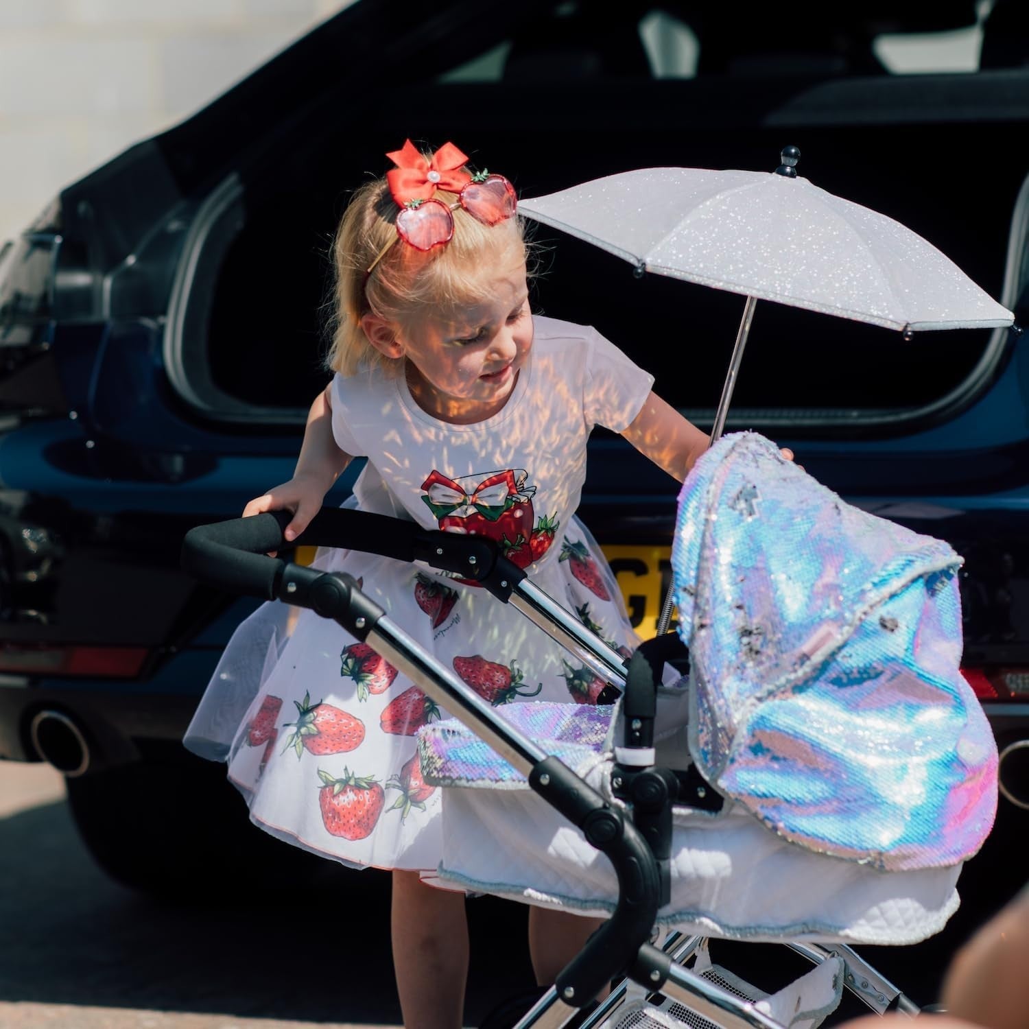 2 in 1 Dolls Pram Mermaid Pushchair Adjustable Handle Carry Cot
