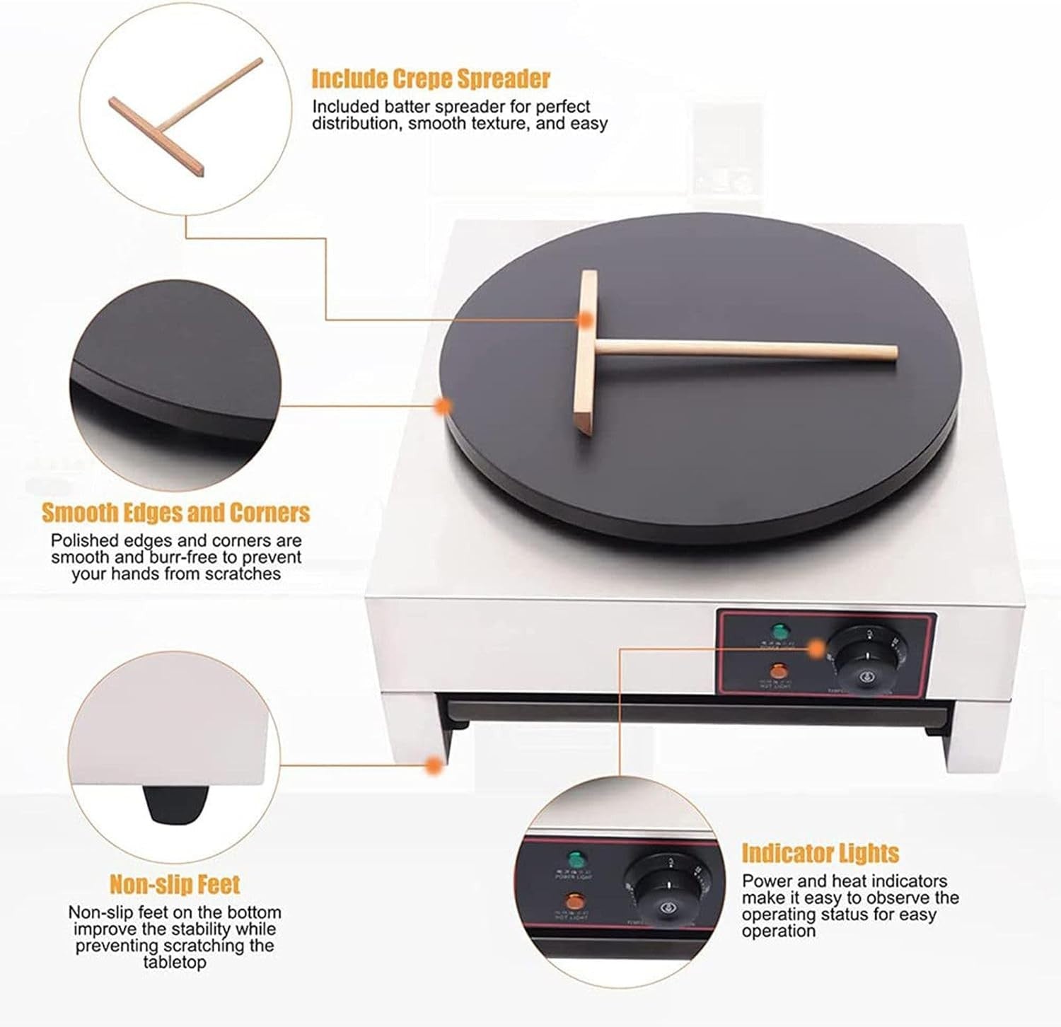 400mm Electric Crepe Maker 2800W Non Stick Cast Iron Griddle Set