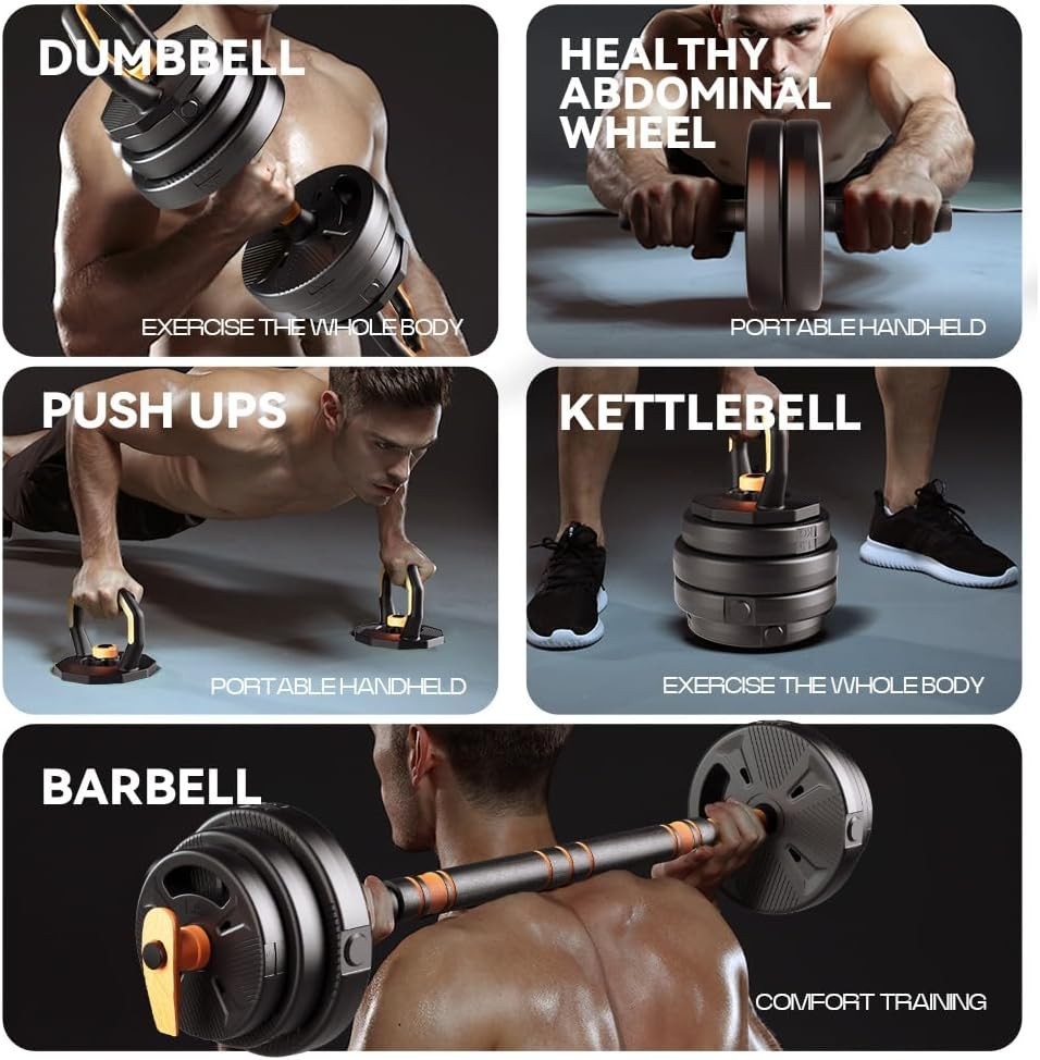 30KG Adjustable 6-in-1 Dumbbell Barbell Kettlebell Push-Up Set