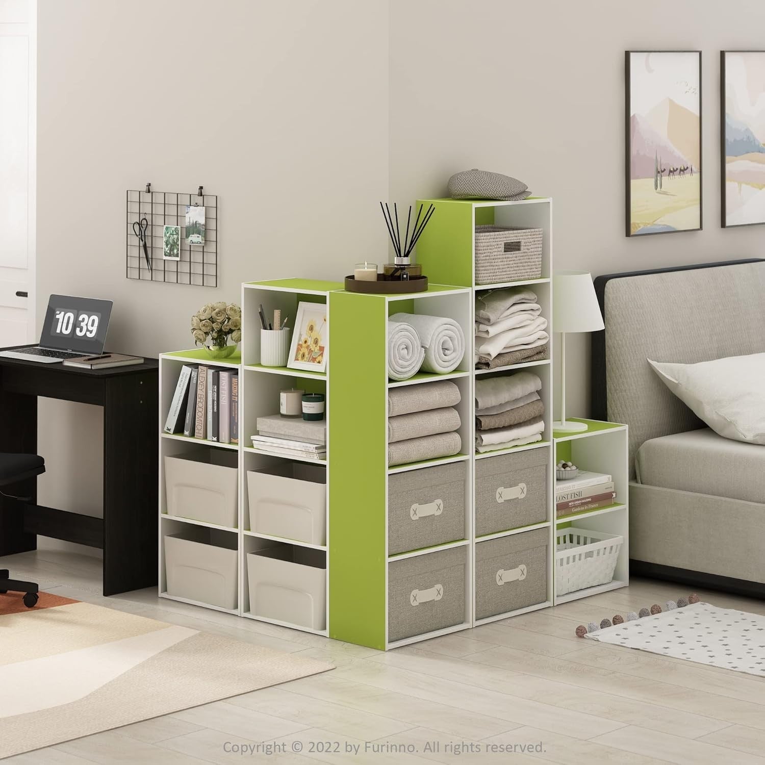 2 Tier Green Wooden Bookcase Small Storage Shelf Compact Organizer 39x24x54cm