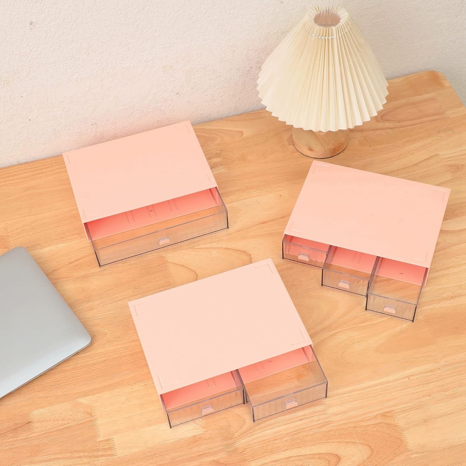 3 Tier Desk Organizer 6 Clear Drawers Stackable Makeup Office Pink