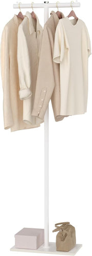 White Metal Coat Rack 175cm T-Bar Clothes Stand with Rock Slab Base for Hallway