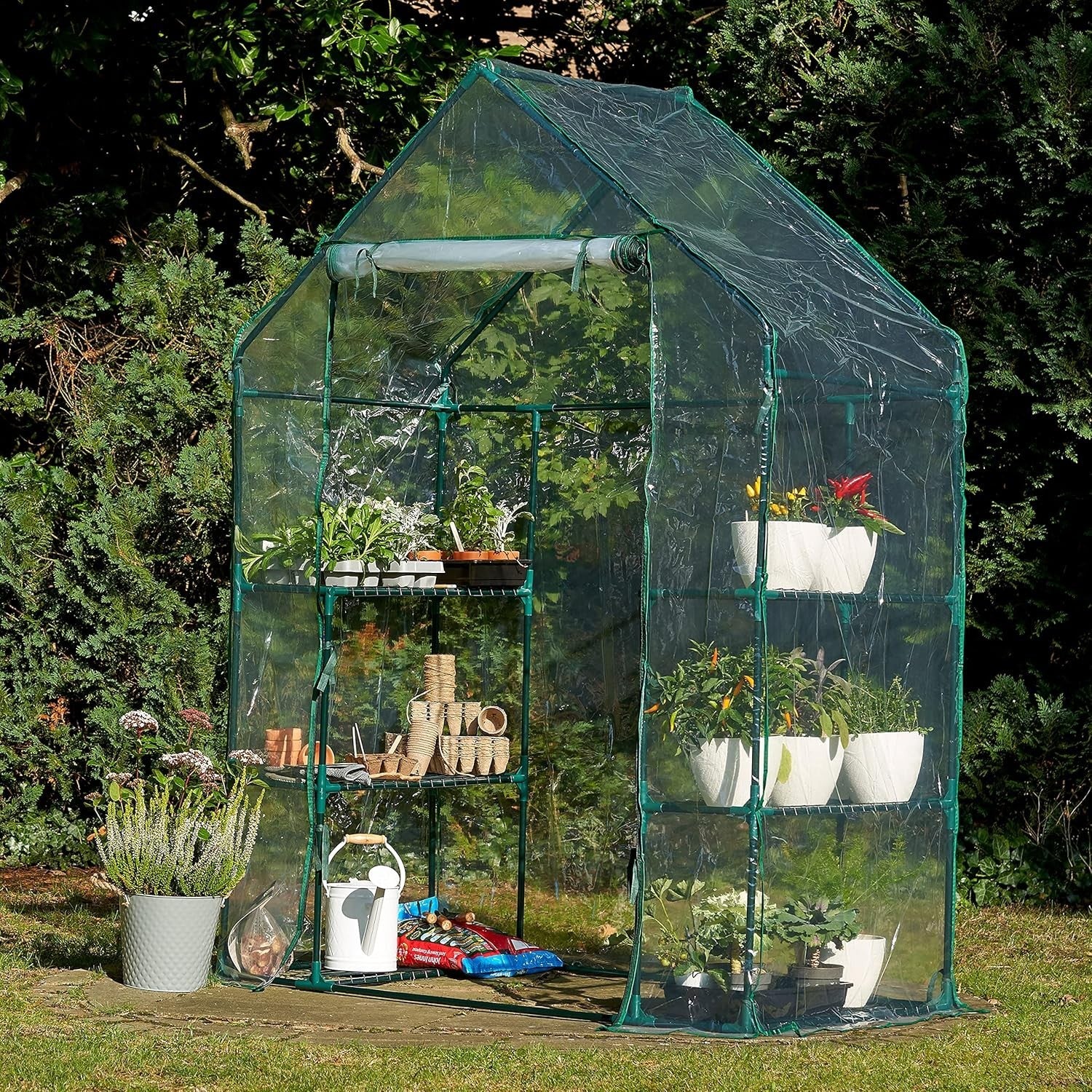 6 Tier Walk-In Greenhouse with Clear PVC Cover | Sturdy Steel Frame