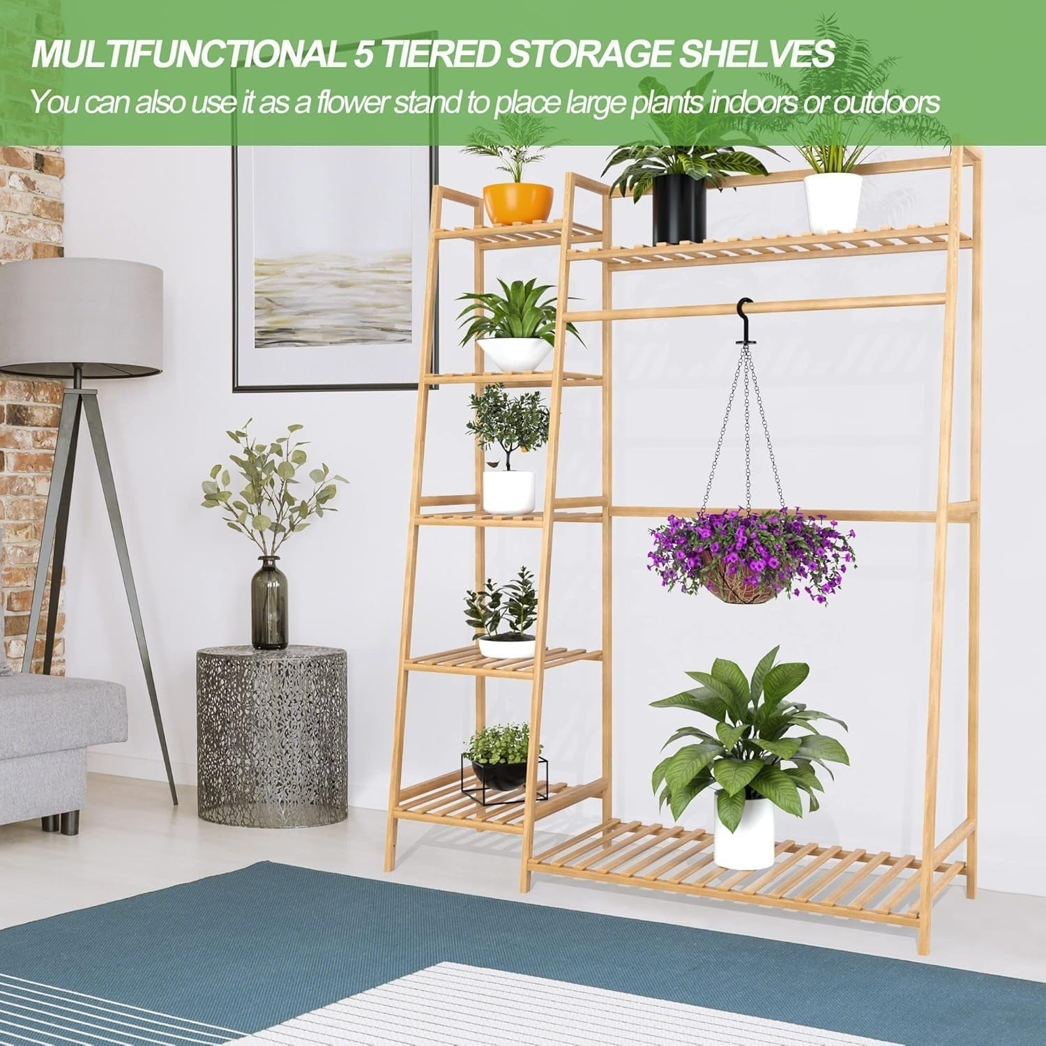 Bamboo Clothes Rack with Shelves, Freestanding Garment Rail Beige