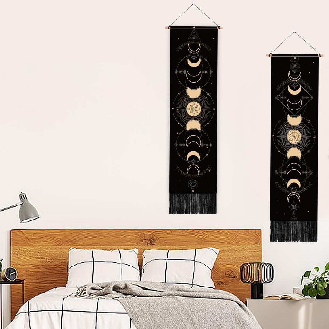 2-Pack Moon Phases Tapestry 52"x13" Boho Vertical Wall Decor