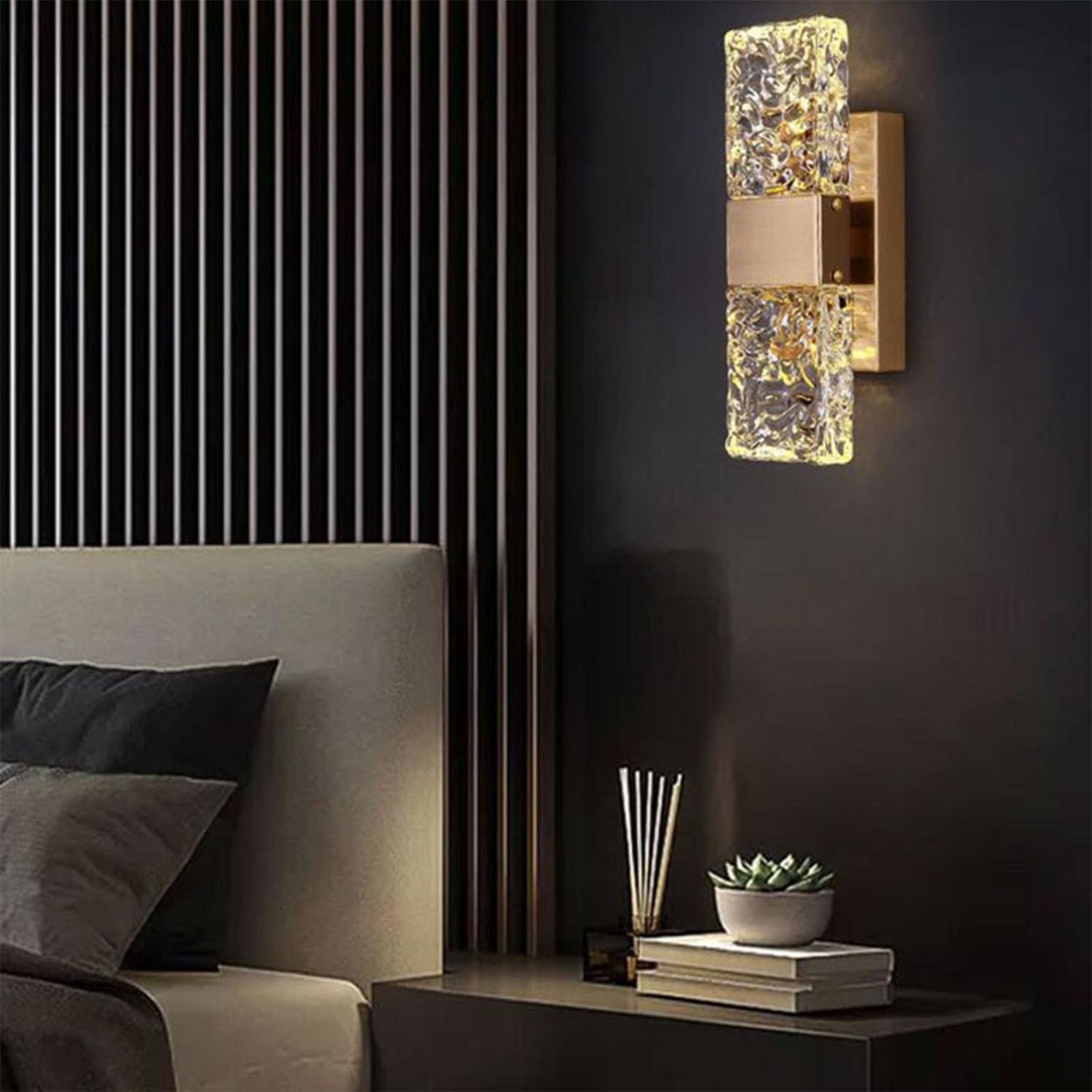 Modern LED Crystal Wall Light Sconce Gold Bedroom Living Hallway Lamp