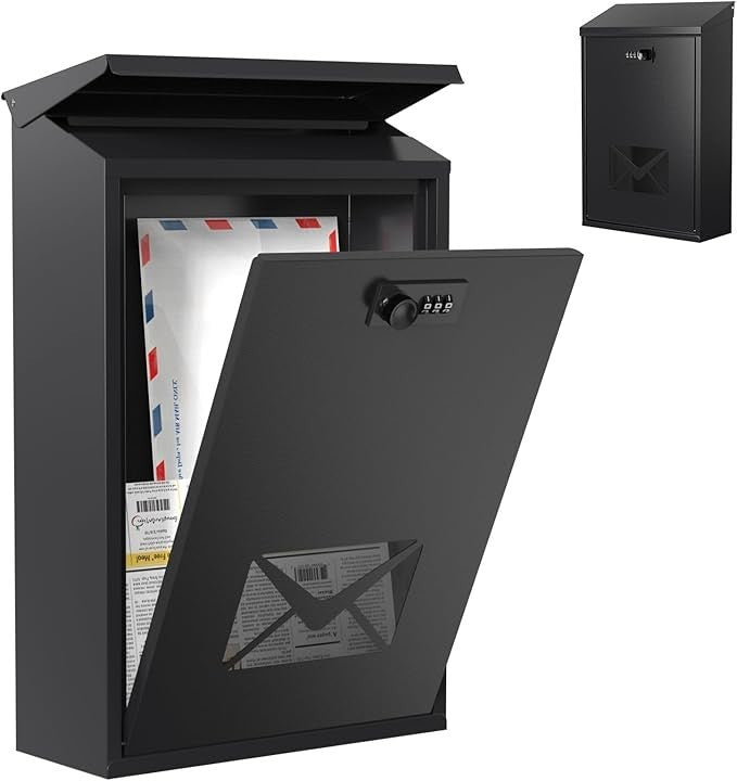 Waterproof Wall Mounted Post Box with Combination Lock & Window 40x25x10cm