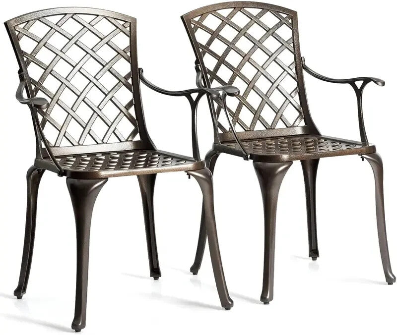 Cast Aluminium Garden Chairs Set of 2 Outdoor Patio Bistro Armchairs