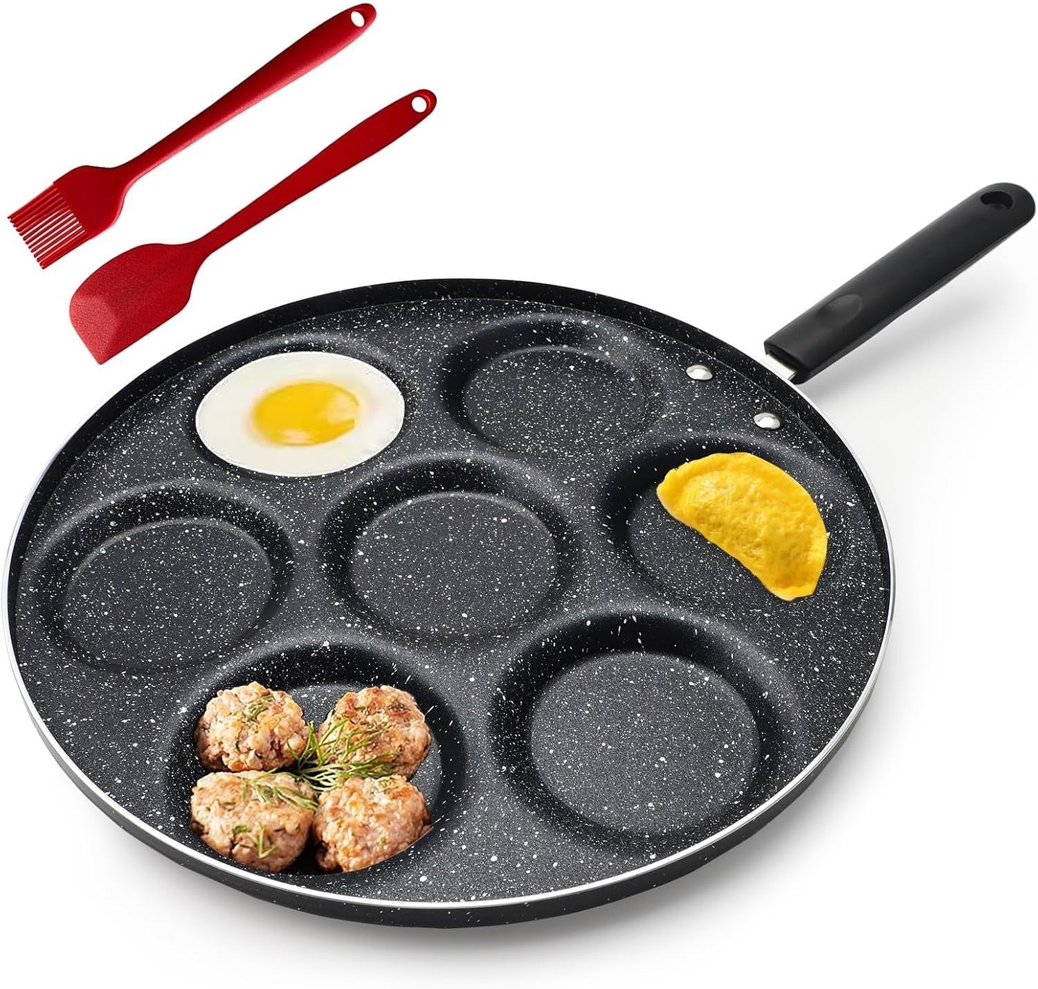 7-Hole Mini Pancake Pan 30cm Non-Stick Frying Pan for Eggs & Omelette