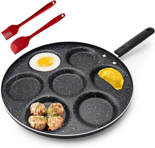 7-Hole Mini Pancake Pan 30cm Non-Stick Frying Pan for Eggs & Omelette