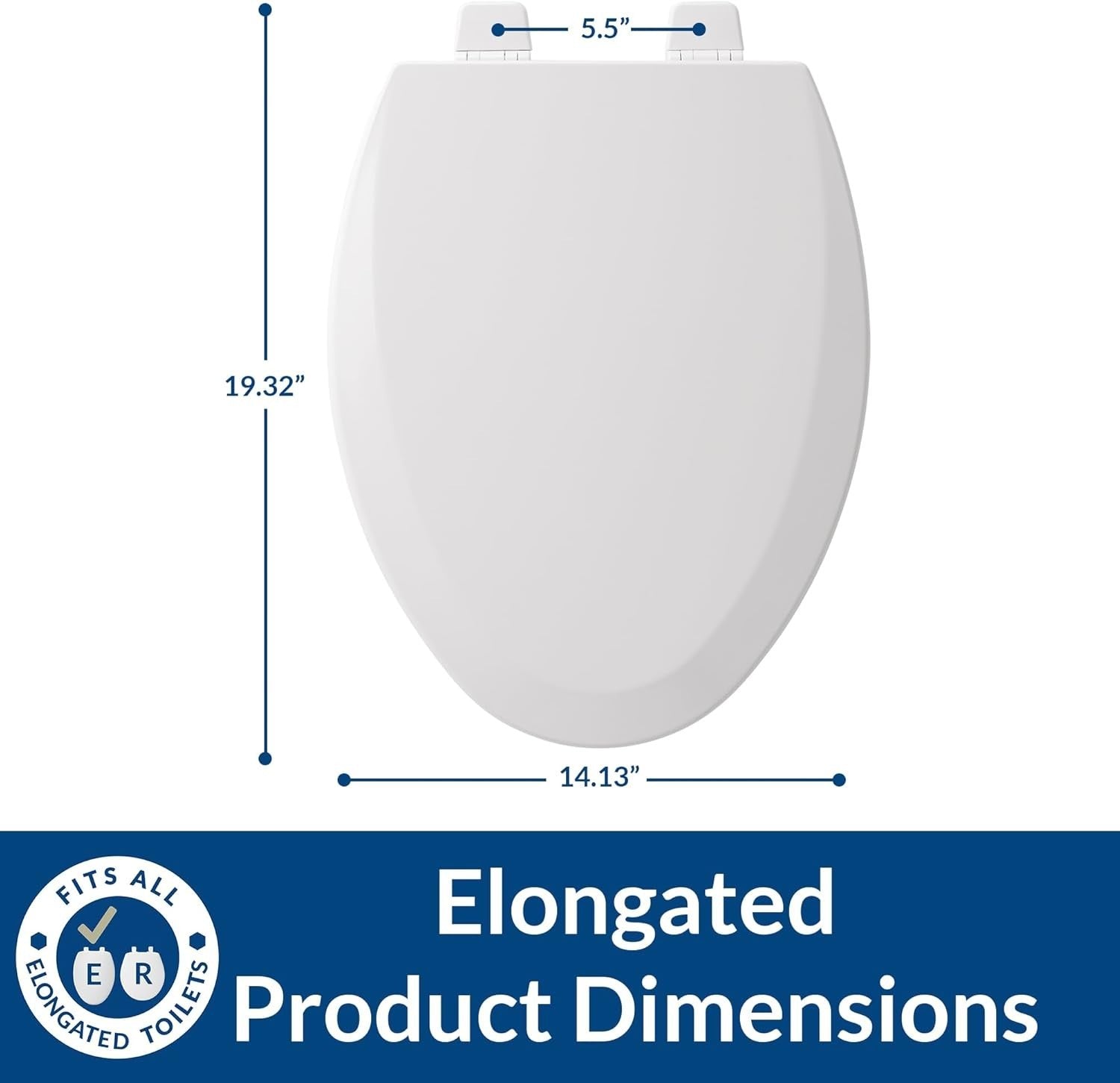 Elongated White Molded Wood Toilet Seat Closed Front High-Gloss