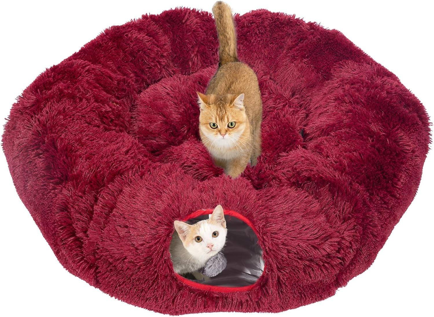 Cat Tunnel Bed Plush Donut Play Tunnel Large Circle w Cushion Red