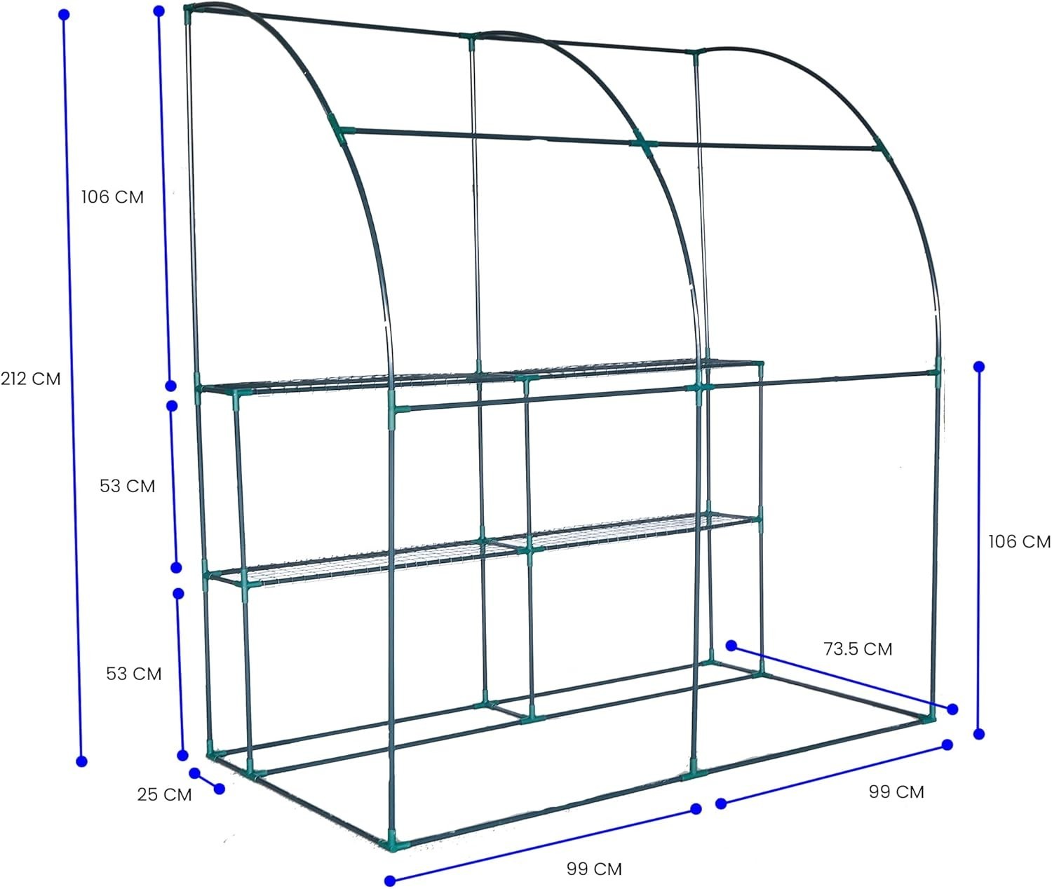 Walk-In Wall Greenhouse with Shelves Waterproof PE Cover Steel Frame