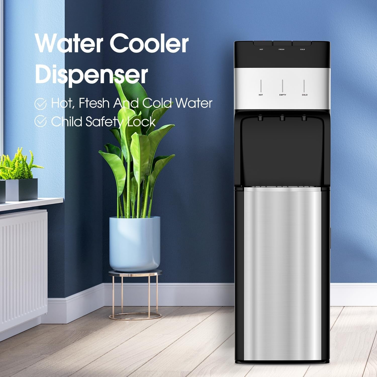 Bottom Loading Water Dispenser Hot Cold Room Stainless Steel 5 Gallon