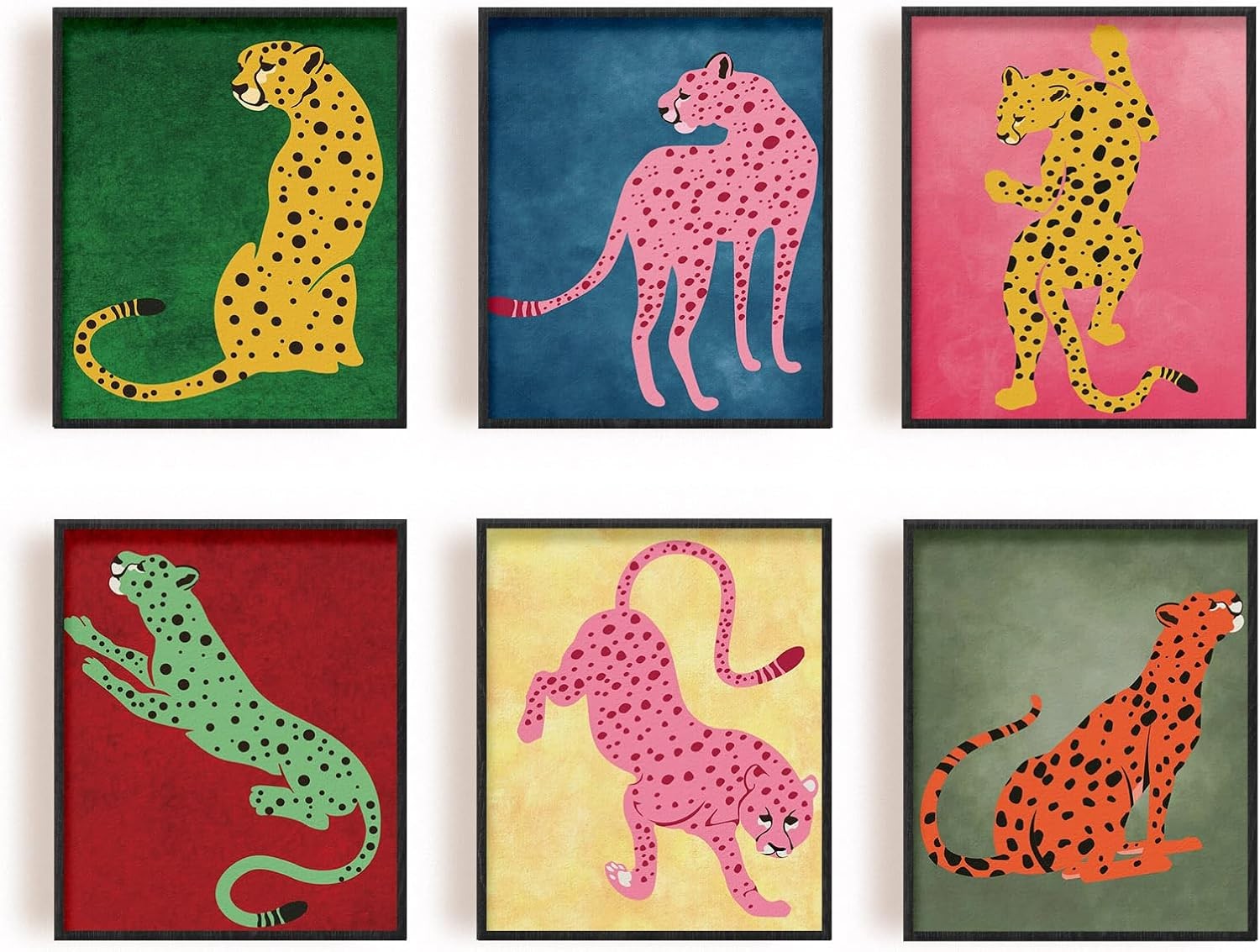 Colorful Cheetah Wall Art Prints 6pcs Leopard Modern Room Decor